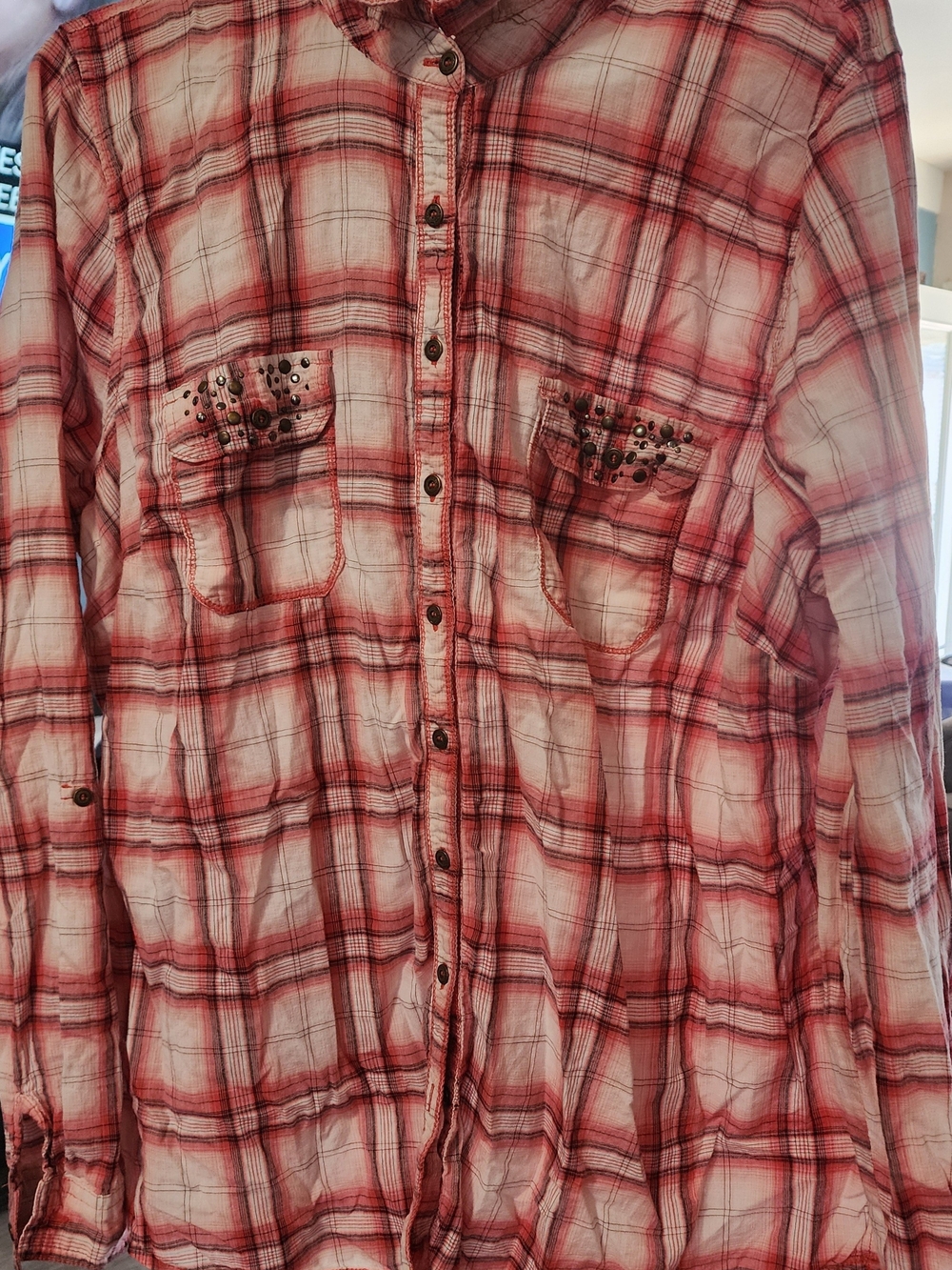 Maurices Women's Red Plaid Women’s Button-Up Blouse Sz 3